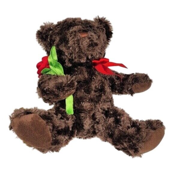 Dan Dee Love Bear Plush Brown 11.5" Sitting Red Rose Ribbon 2014 Valentine's Day - Picture 10 of 10
